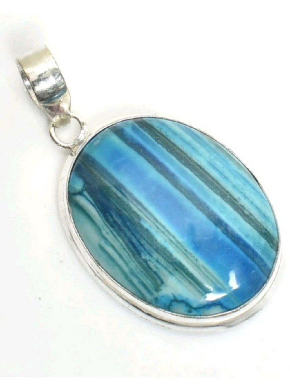 Blue Banded Agate Gemstone Jewelry Handmade Pendant Necklace